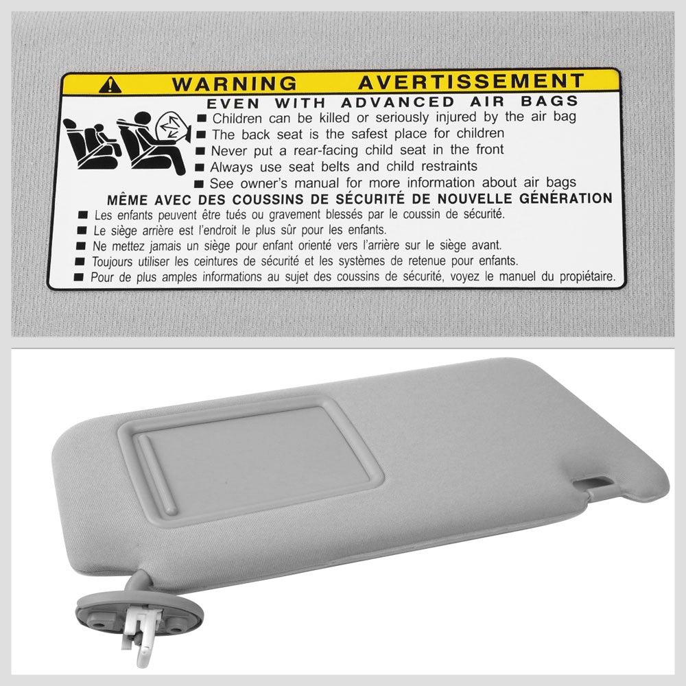 Bolt-On Right (Passenger) Grey Sun Visor w/Vanity Light For 09-16 Toyota Venza