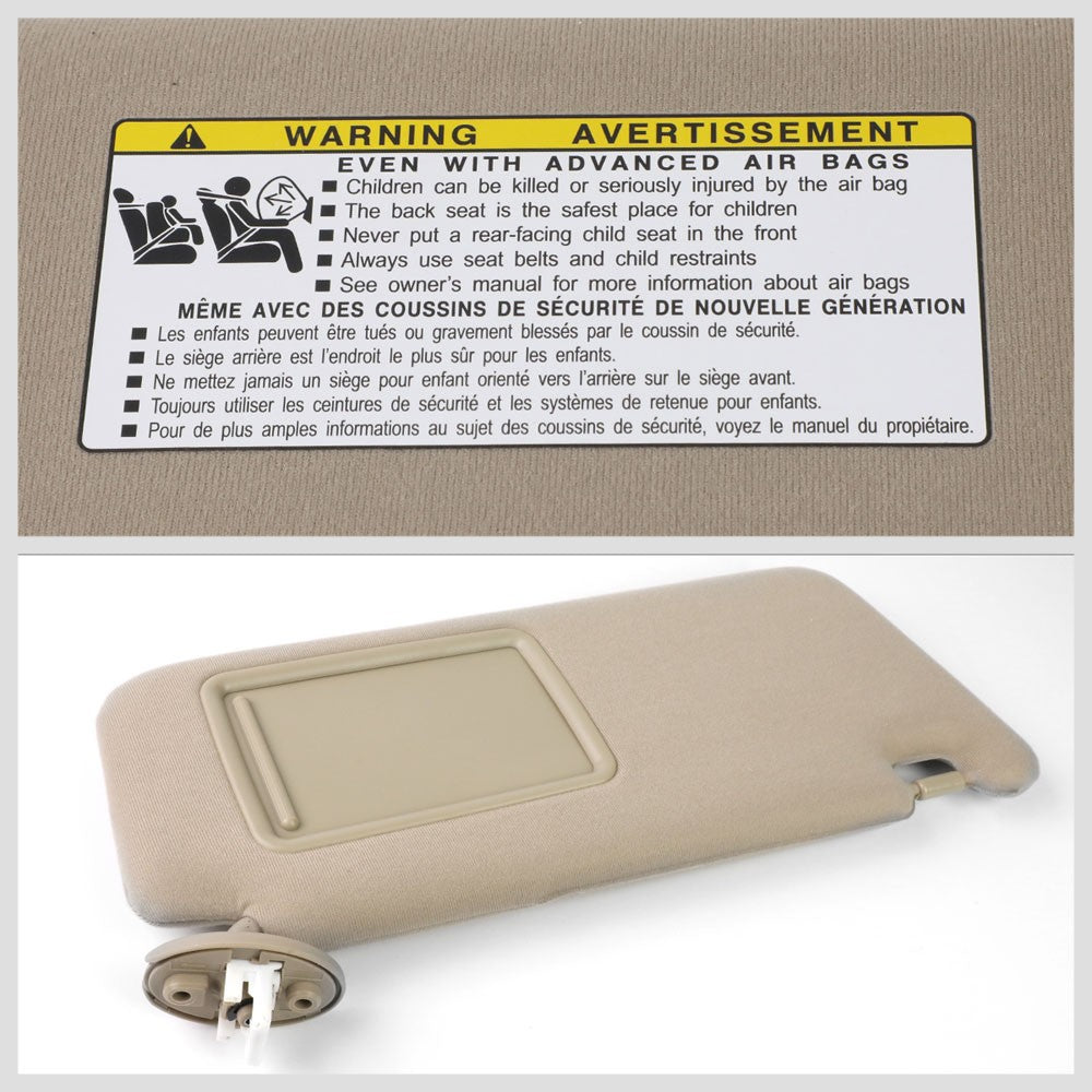 Bolt-On Right (Passenger) Beige Sun Visor w/Vanity Light For 09-16 Toyota Venza