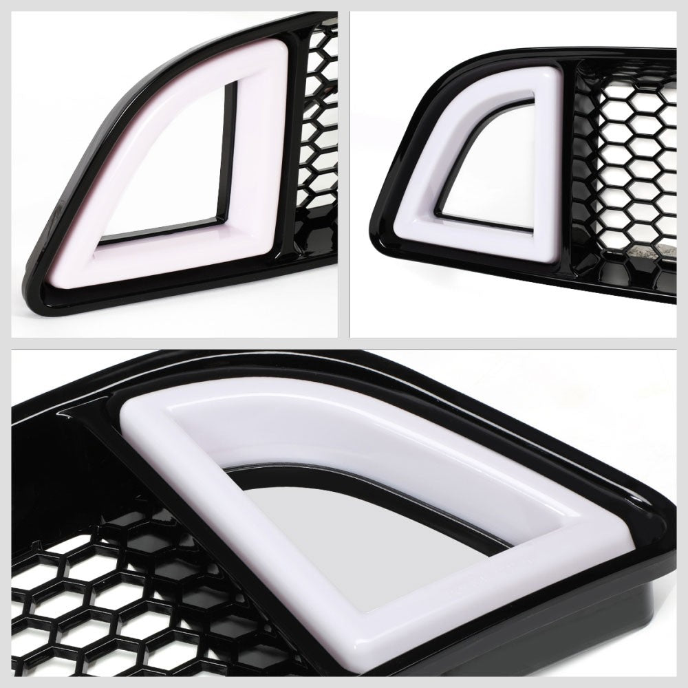 Front Upper Honeycomb Mesh LED DRL Front Grille For 13-14 Mustang Base & GT Trim