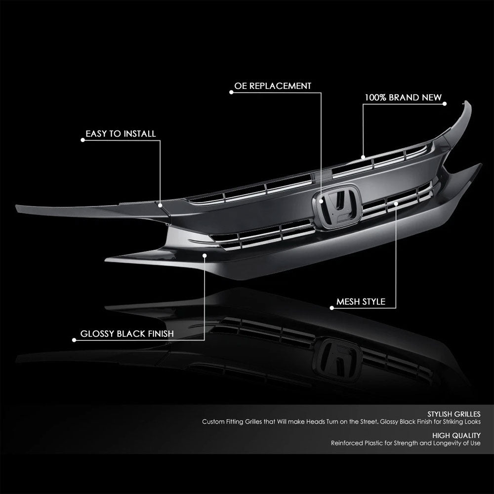 BFC-FGR-1-0183-OE Glossy Black OE Style Front Grille For 16-18 Honda Civic Coupe/Sedan/Hatchback