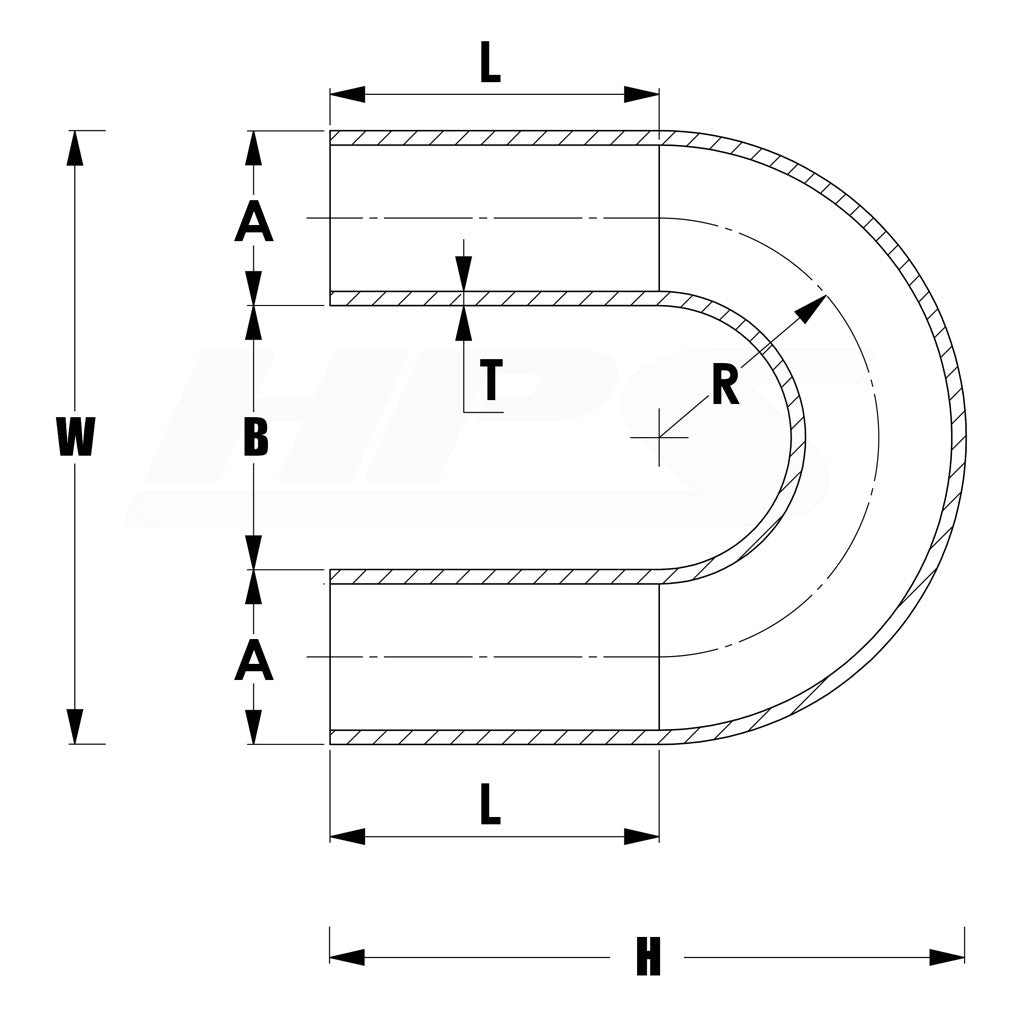 AT180-225-CLR-35 HPS 180 Degree Bend 2.25" (57mm) OD Aluminum 16Gauge Elbow Tubing Pipe 3-1/2"CLR