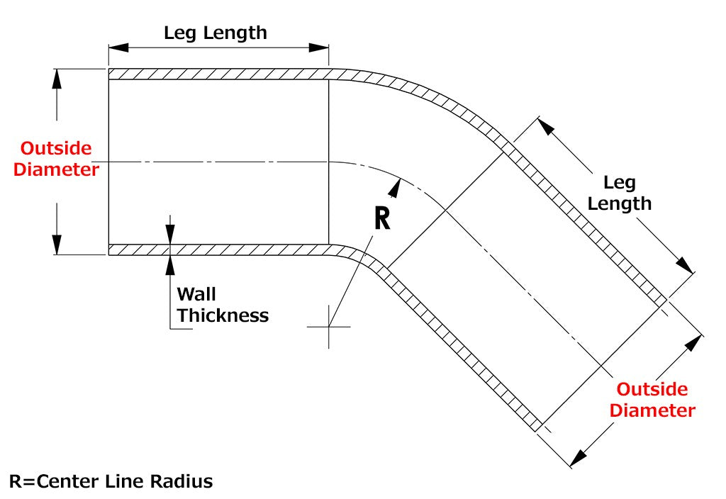 AT45-138-CLR-25 HPS 45 Degree Bend 1.38" (35mm) OD Aluminum 16Gauge Elbow Tubing Pipe 2-1/2" CLR