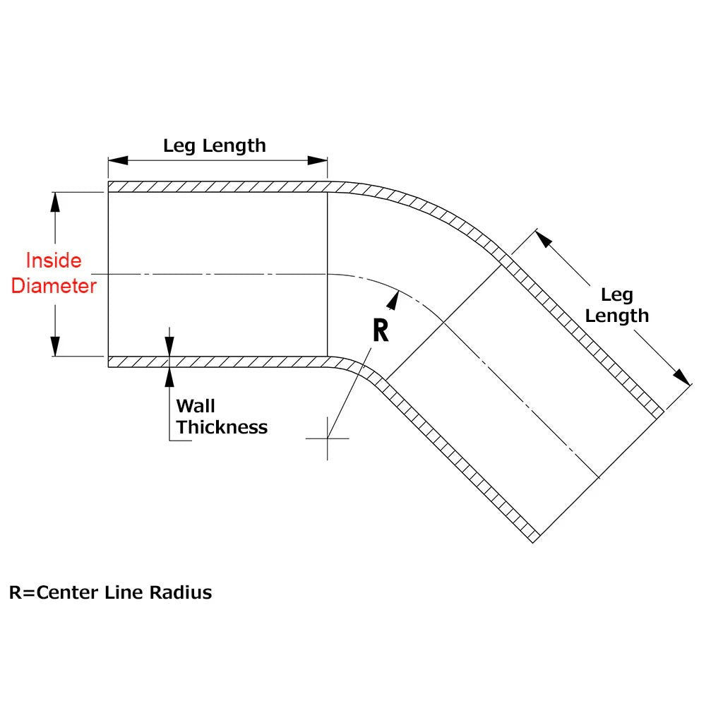 HTSEC45-062-L10-BLK HPS 10" Leg Black 5/8" (16mm) ID 4Ply Elbow Silicone 45 Degree Coupler Hose