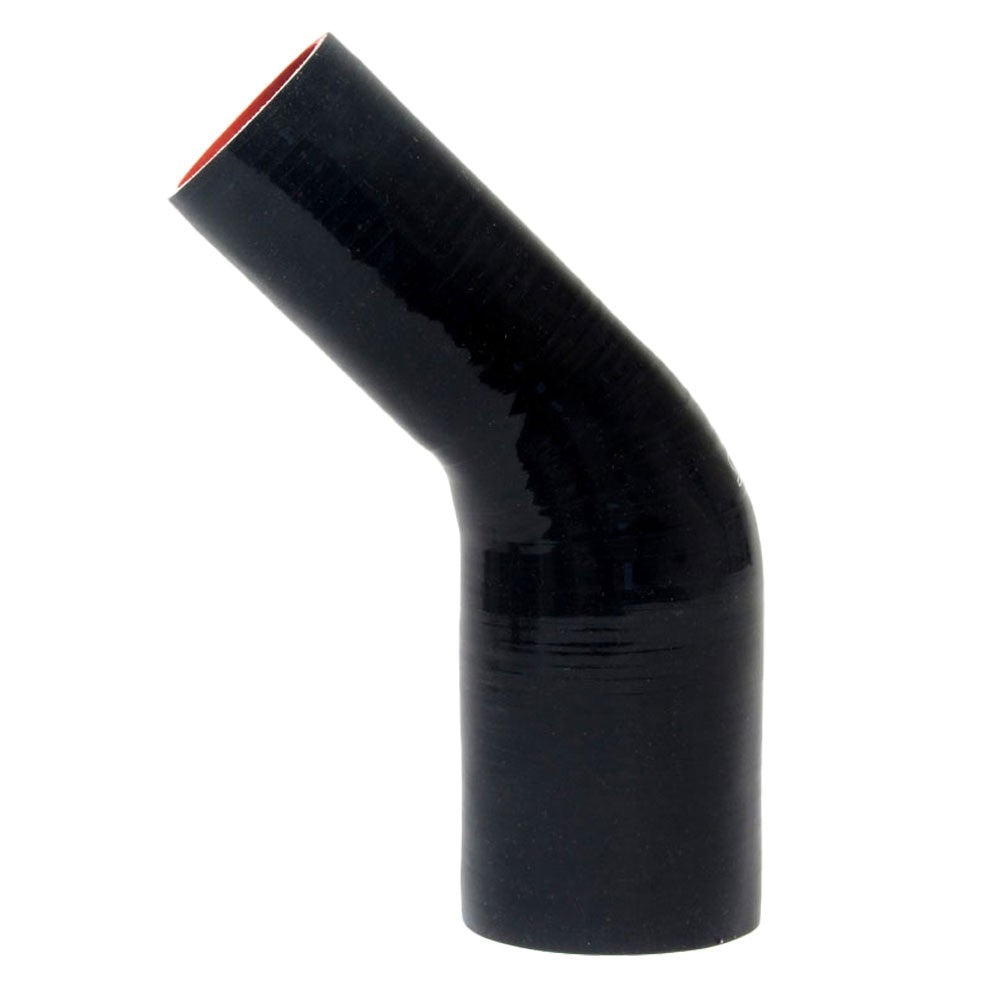 HTSER45-175-225-BLK HPS 1.75&quot;&gt;2.25&quot; (45mm&gt;57mm) ID Black 4Ply Silicone 45 Degree Elbow Reducer Hose