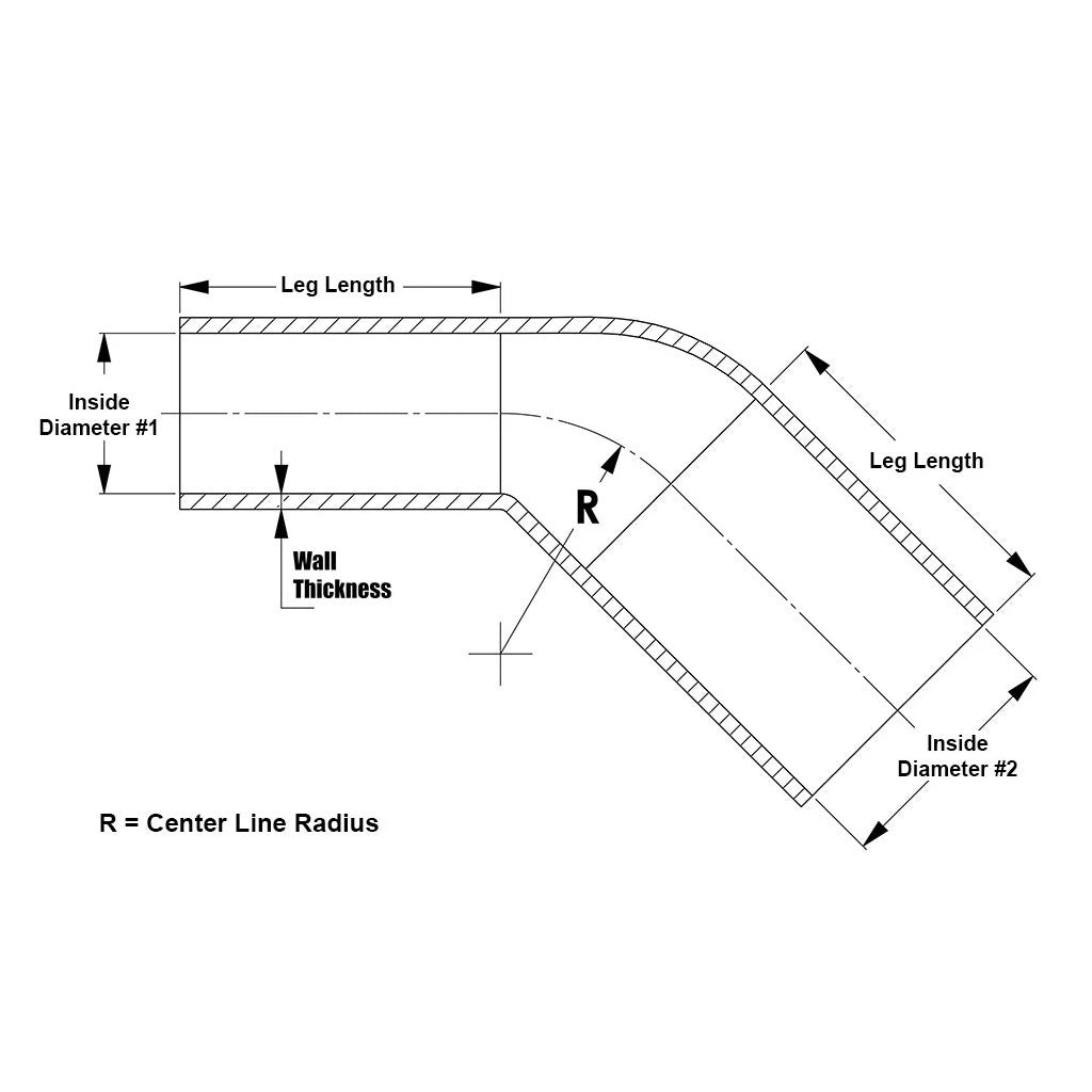 HTSER45-125-138-BLK HPS 1.25">1.38" (32mm>35mm) ID Black 4Ply Silicone 45 Degree Elbow Reducer Hose