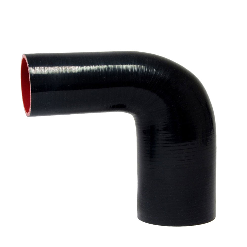 HTSER90-200-238-BLK HPS 4" Black 2" > 2.38" (51mm > 60mm) 4Ply Silicone 90 Degree Elbow Reducer Hose