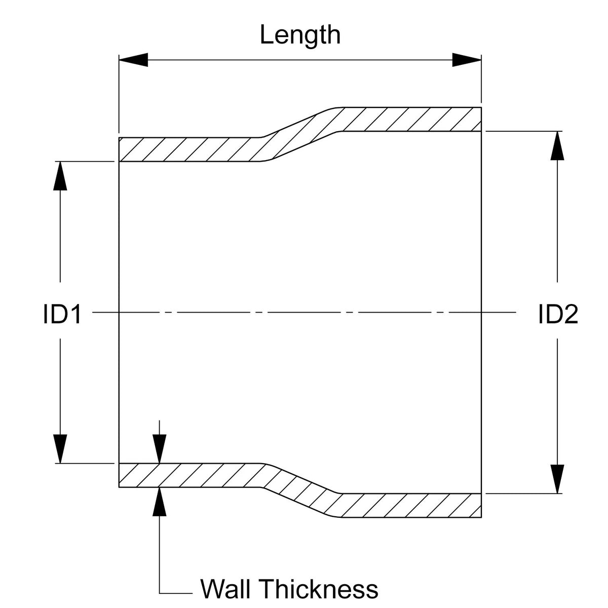 HTSR-262-300-L25-BLK HPS 2.63" - 3" (67mm - 76mm) ID 2.5" Long, Black Silicone Reducer Coupler Hose