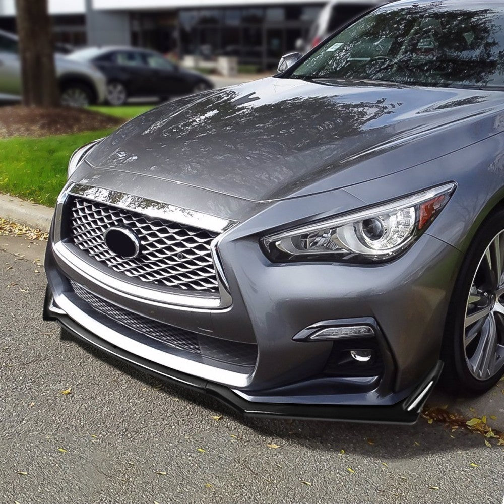 [Painted Gloss Black] Front Bumper Lip Guard For 18+ Infiniti Q50 Non-Sport Trim