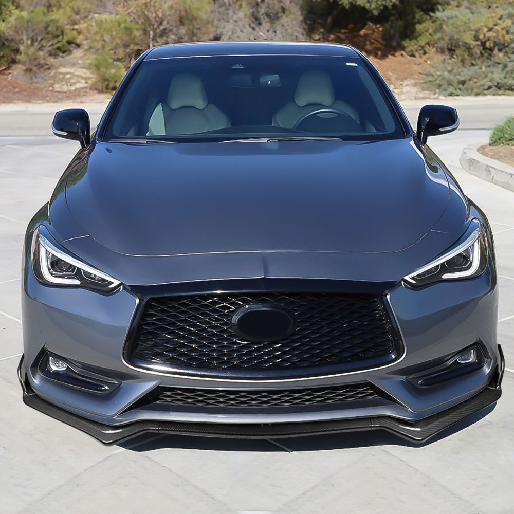 [Carbon Style Look] Front Bumper Lip Chin Guard Body Kit For 17-20 Infiniti Q60