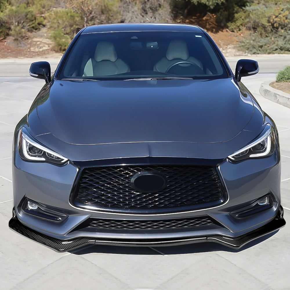 [Real Glossy Carbon Fiber] Front Bumper Lip Chin Guard For 17-20 Infiniti Q60