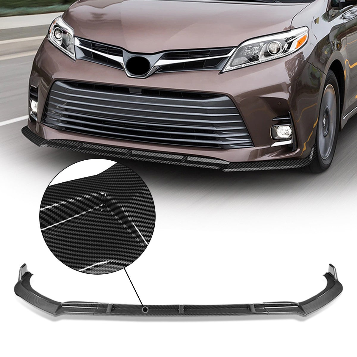 BFC Carbon Fiber Look Front Bumper Lip Chin Guard Kit 18-20 Sienna 27-BMPL-F-533-PCF