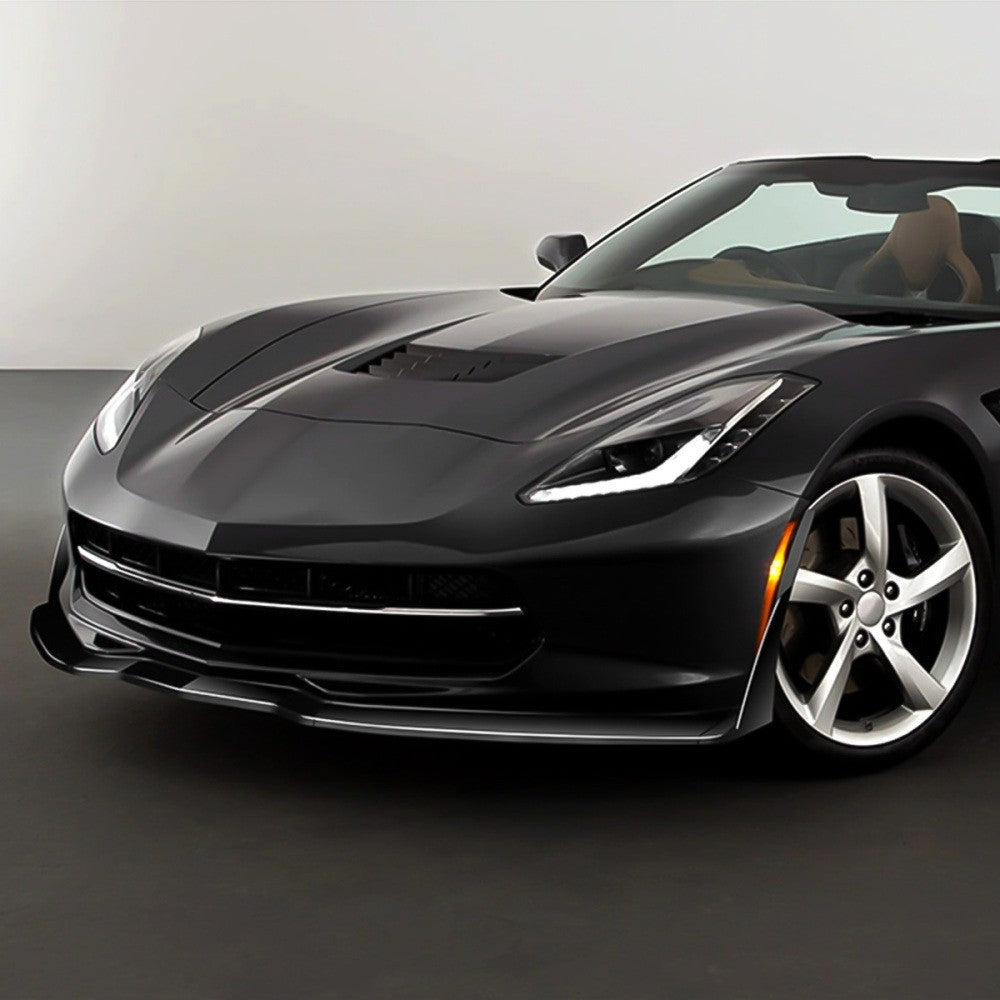 [Painted Gloss Black] Front Bumper Lip Chin Side Canard V2 For 14-19 Corvette C7