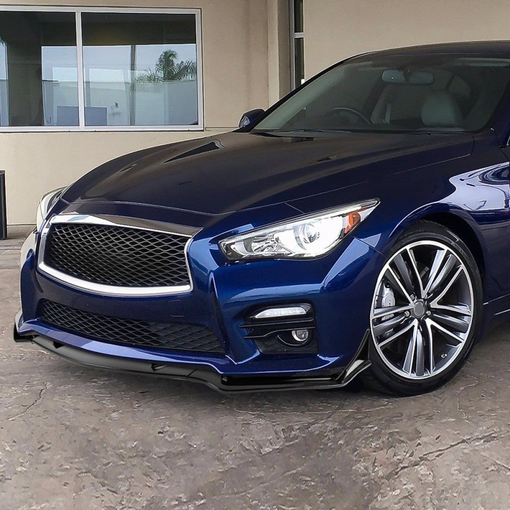 [Painted Gloss Black] Front Bumper Lip For 14-17 Infiniti Q50 Sport Line Bumper