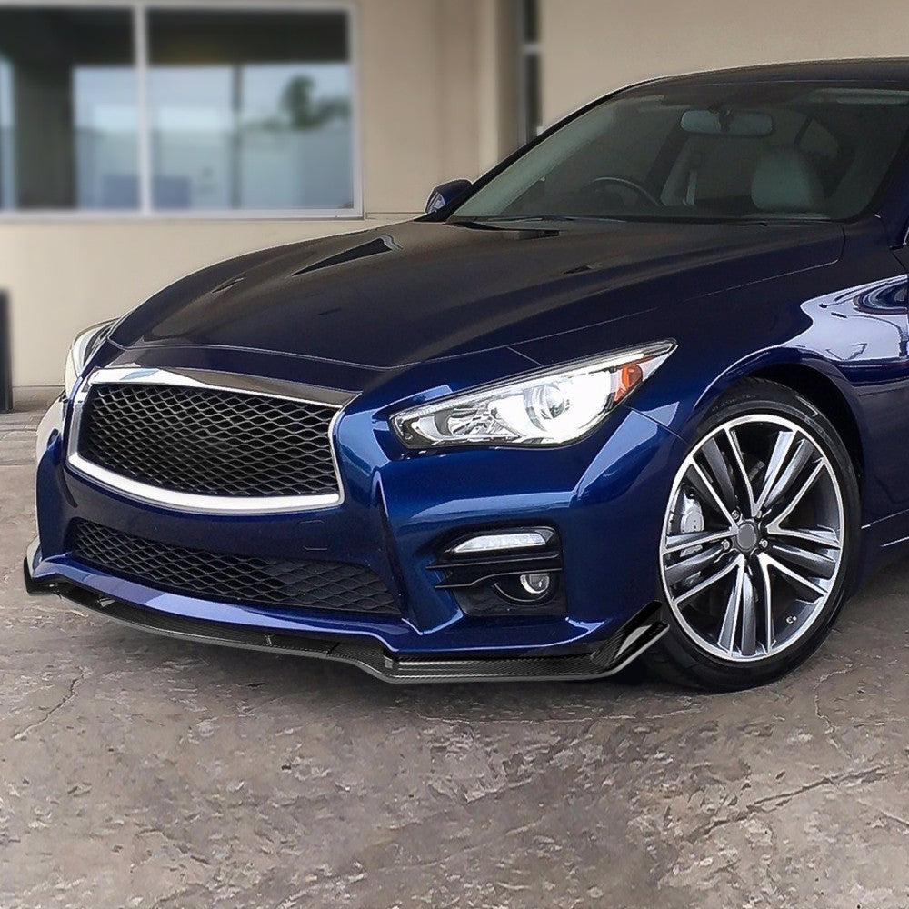 [Real Glossy Carbon Fiber] Front Bumper Lip Chin For 14-17 Q50 Sport Line Bumper