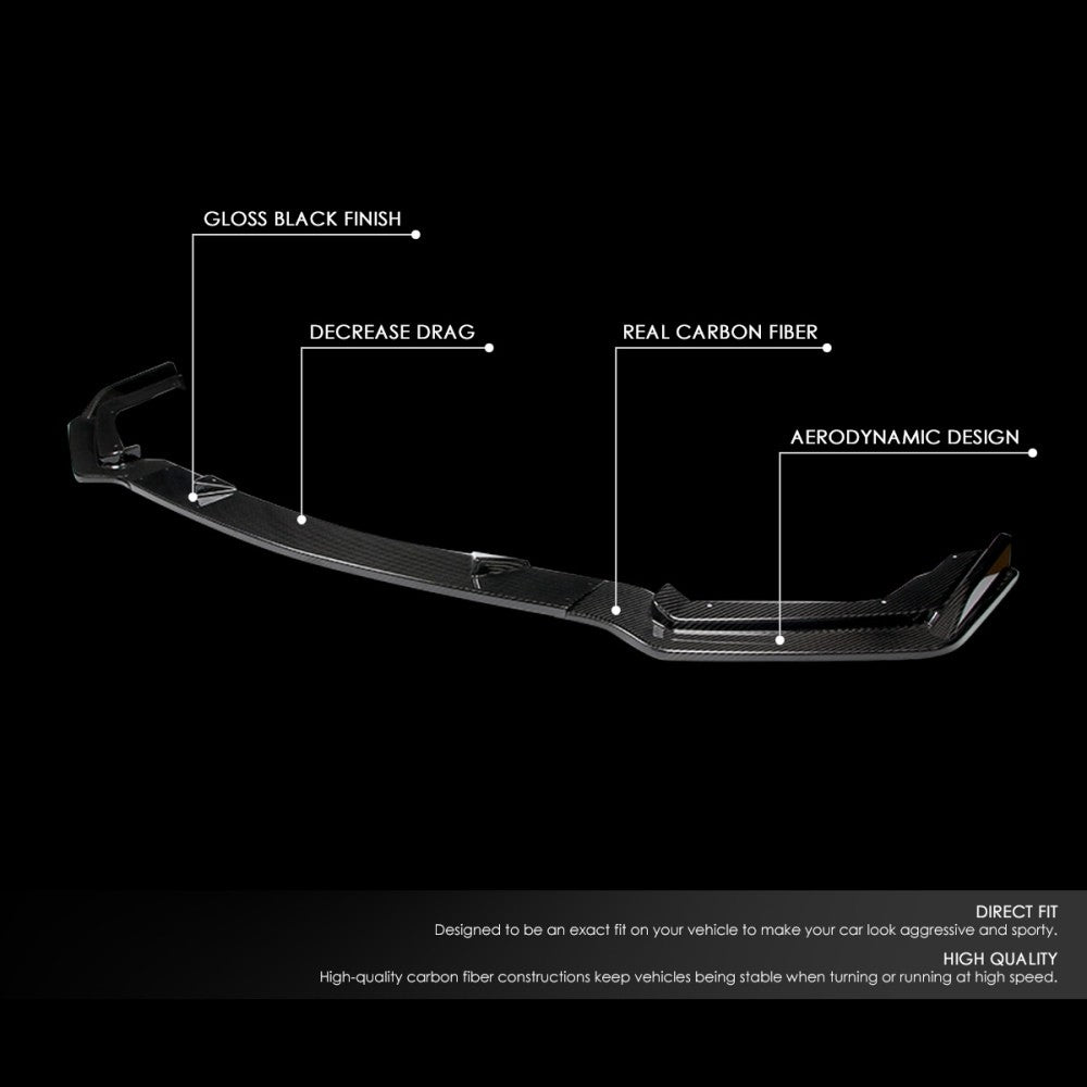 [Real Glossy Carbon Fiber] Front Bumper Lip Chin For 14-17 Q50 Sport Line Bumper