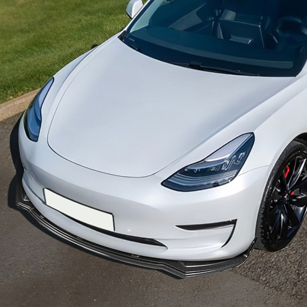 [Carbon Style Look] Front Bumper Lip Chin Guard Body Kit For 17-20 Tesla Model 3