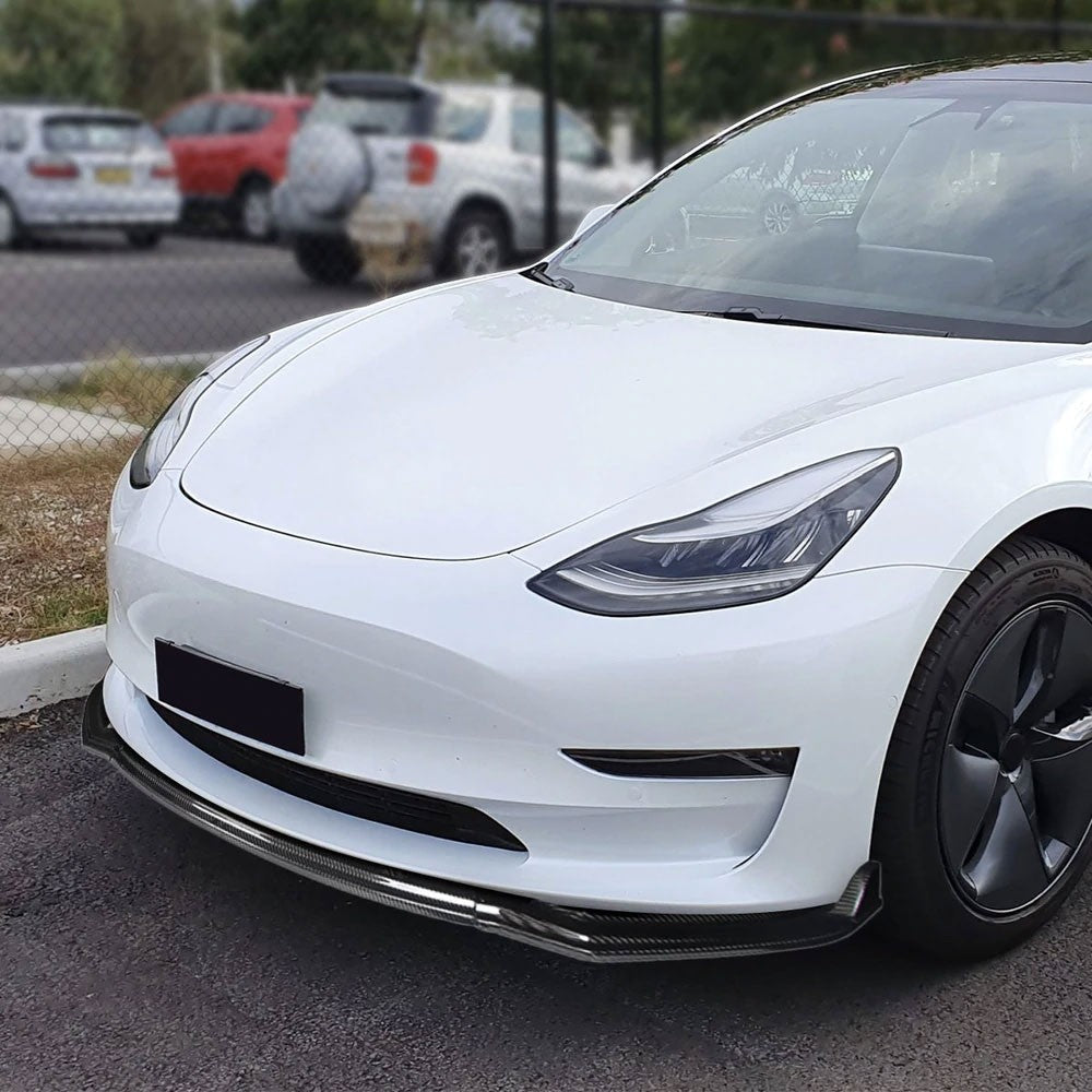 [Real Glossy Carbon Fiber] Front Bumper Lip Chin Guard For 17-20 Tesla Model 3