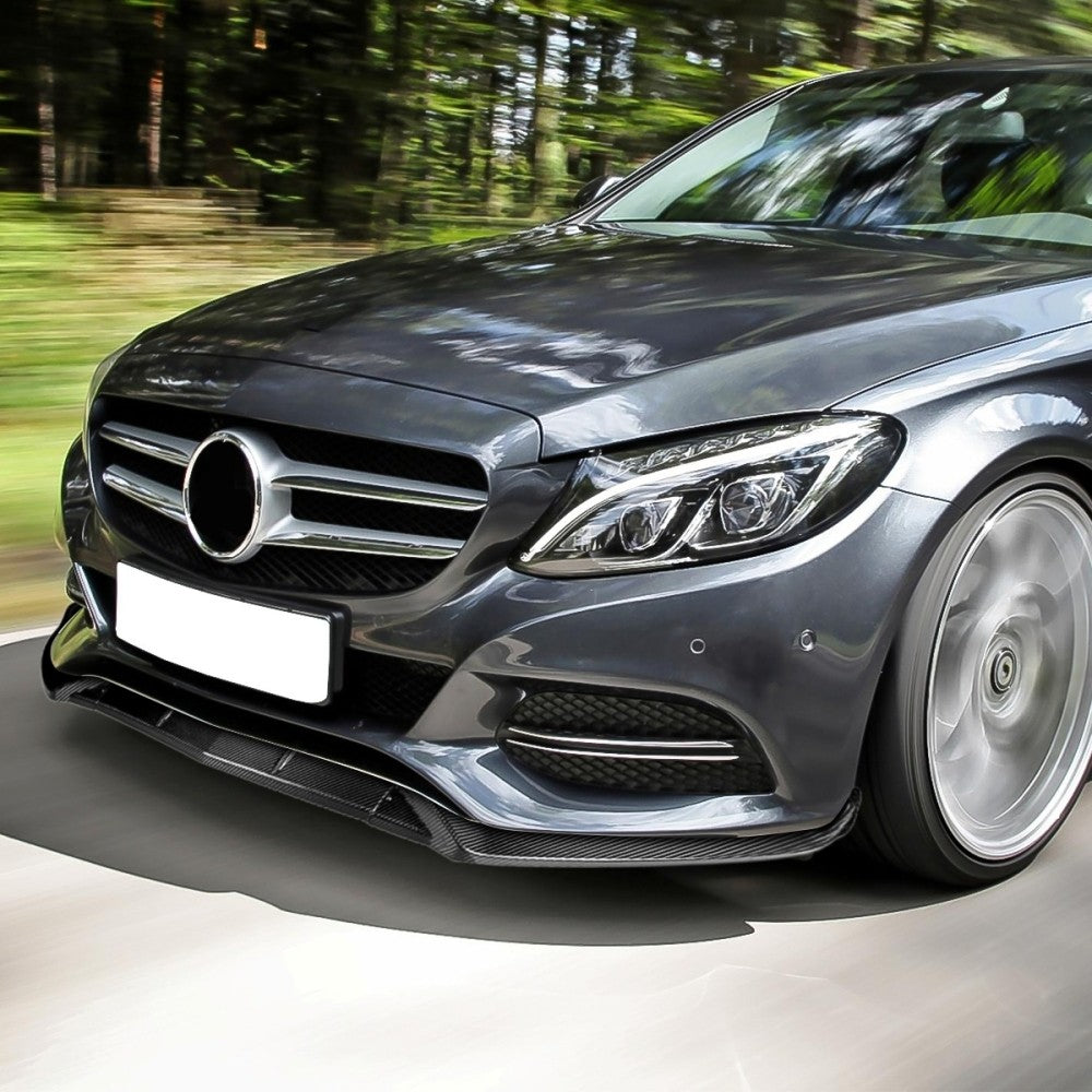 [Real Glossy Carbon Fiber] Front Bumper Lip Guard For 15-18 Benz C-Class W205