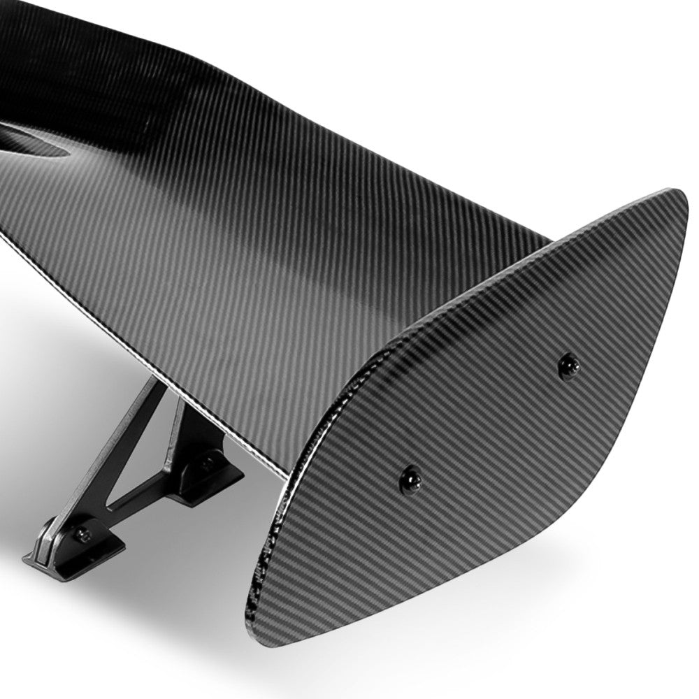 57" GT Style V1 Black Carbon Fiber Look Adjustable Rake Rear Trunk Spoiler Wing