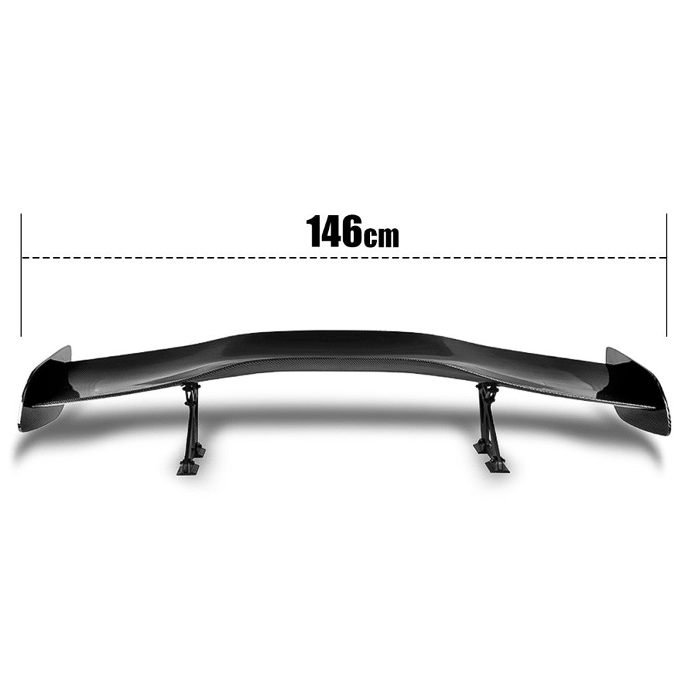 57" GT Style V1 Black Carbon Fiber Look Adjustable Rake Rear Trunk Spoiler Wing