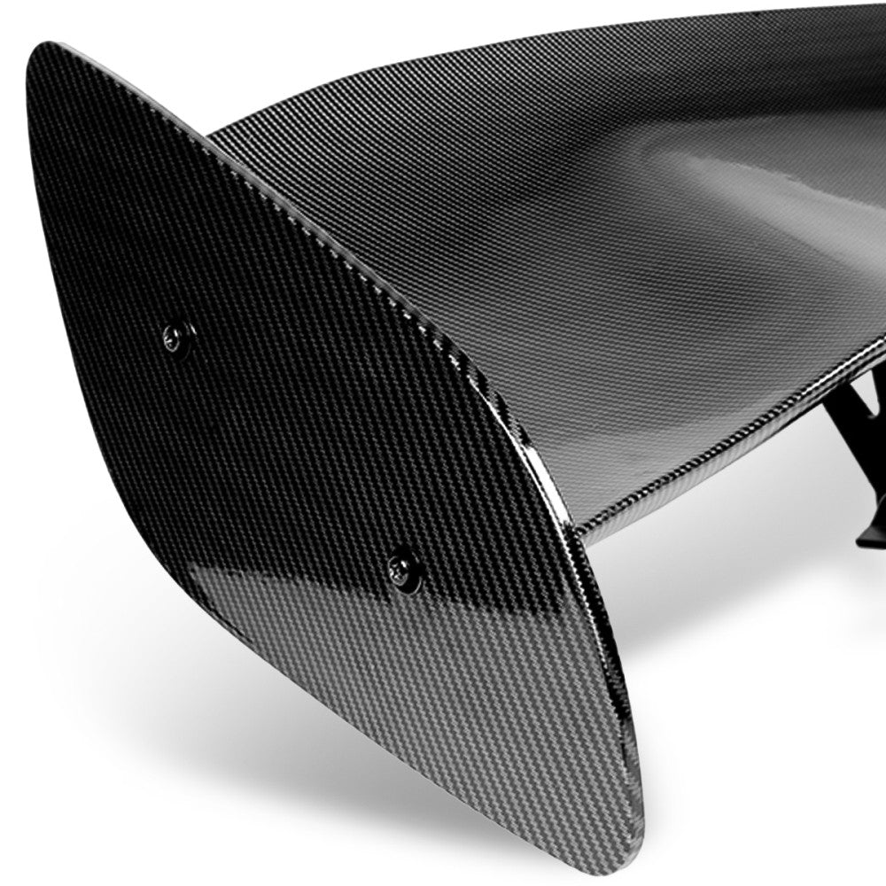 57" GT Style V2 Black Carbon Fiber Look Adjustable Rake Rear Trunk Spoiler Wing