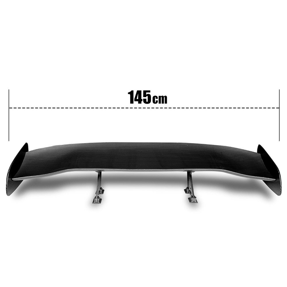 57" GT Style V2 Black Carbon Fiber Look Adjustable Rake Rear Trunk Spoiler Wing