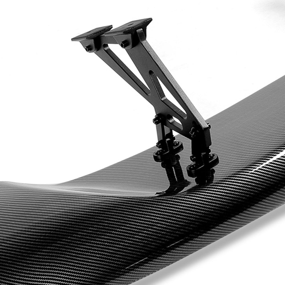 57" GT Style V3 Black Carbon Fiber Look Adjustable Rake Rear Trunk Spoiler Wing