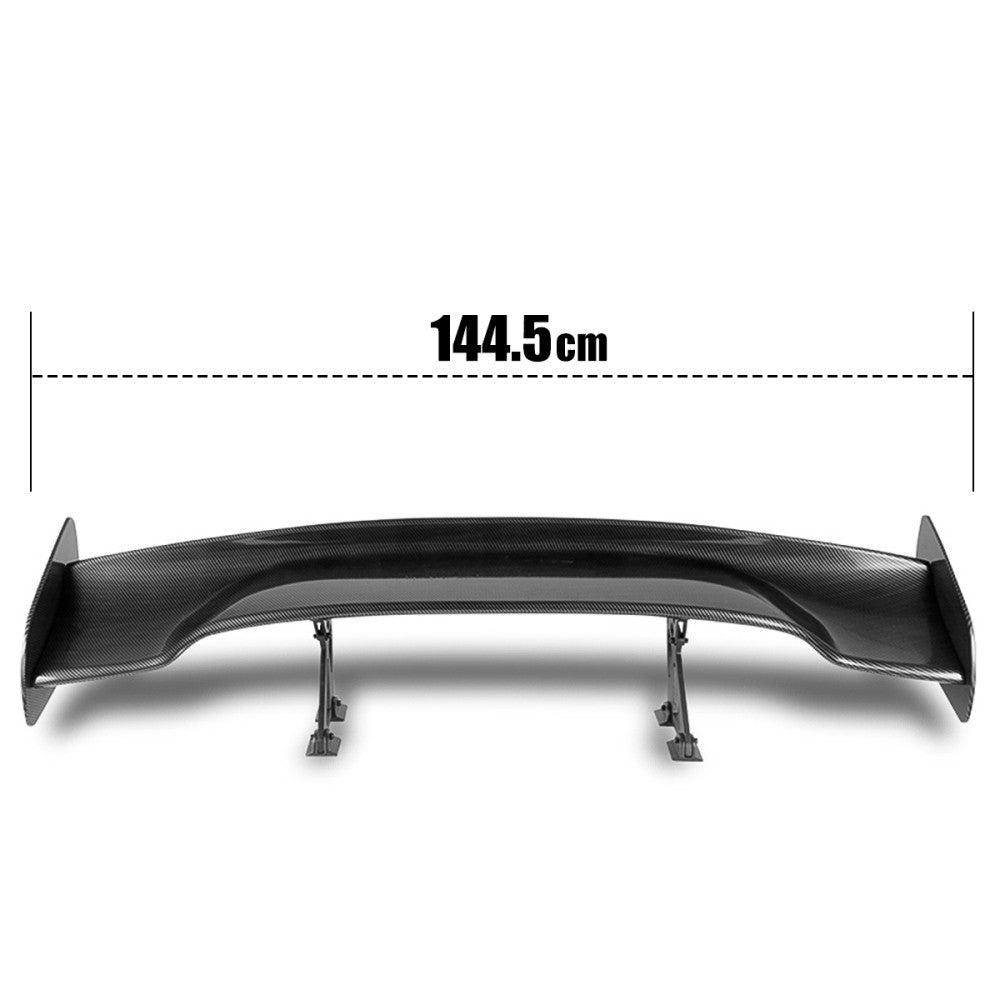 57" GT Style V3 Black Carbon Fiber Look Adjustable Rake Rear Trunk Spoiler Wing