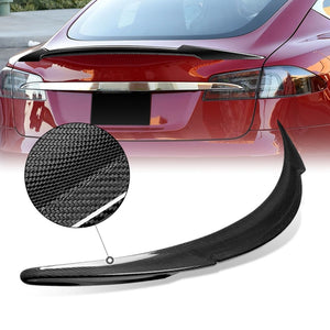 Black Carbon Fiber Rear Trunk Lid Spoiler V-Style 12-22 Tesla Model S BFC-RESPL-7406-CF