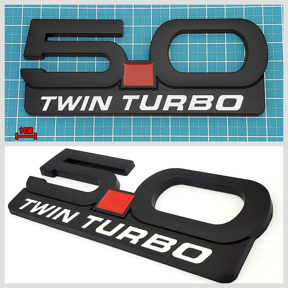 Matte Black 5.0 TWIN TURBO Style Logo Exterior Rear Trunk Emblem Decal Badge