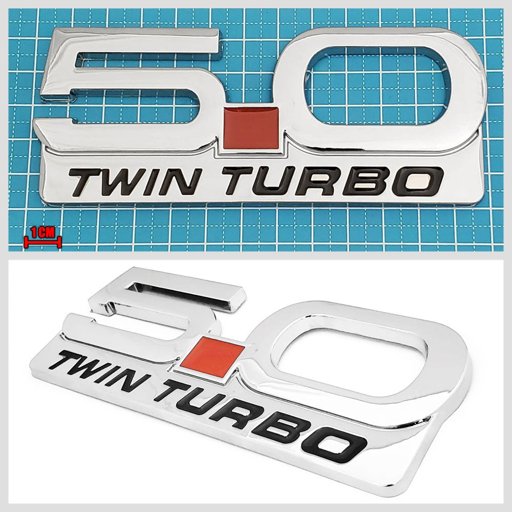 Polish Silver 5.0 TWIN TURBO Style Logo Exterior Rear Trunk Emblem Decal Badge