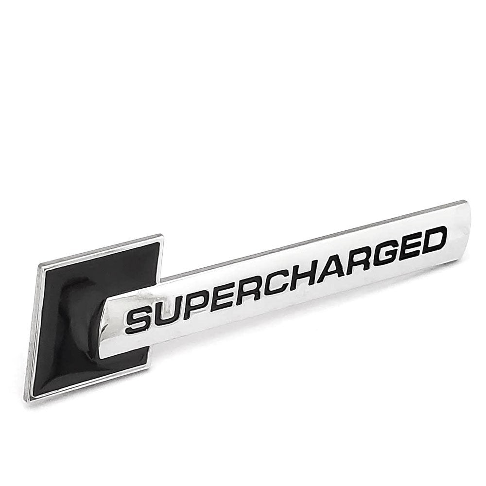 Polish Silver/Black SUPERCHARGED Style Exterior Rear Trunk Emblem Decal Badge