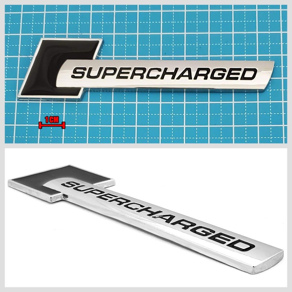 Polish Silver/Black SUPERCHARGED Style Exterior Rear Trunk Emblem Decal Badge