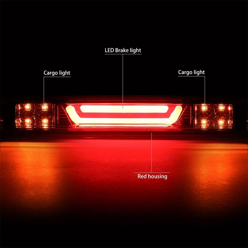 Chrome Housing Red Lens 3D LED Rear Third Brake & Cargo Light For 07-13 Sierra-Exterior-BuildFastCar