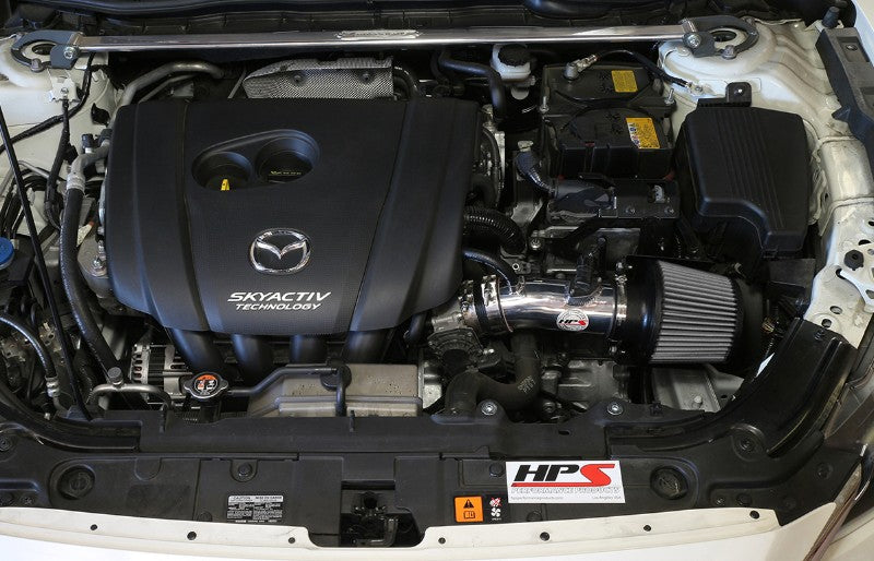 HPS Polish Shortram Air Intake+Heatshield+Filter For 14-17 Mazda Mazda6 2.5L-Air Intake Systems-BuildFastCar-827-547P