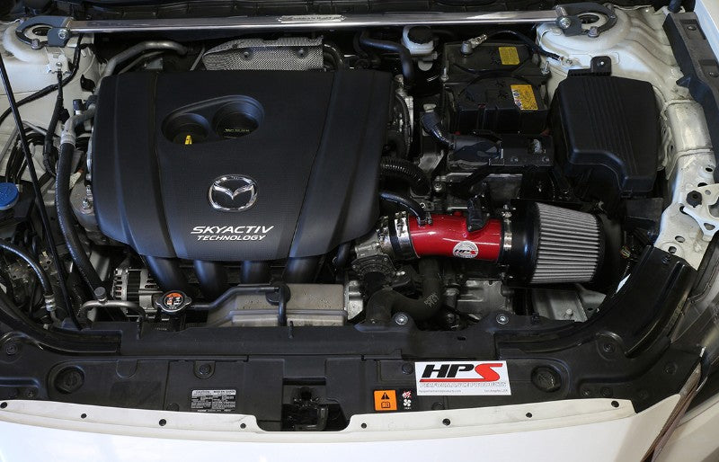 HPS Red Shortram Air Intake+Heatshield with Filter For 14-17 Mazda Mazda6 2.5L-Air Intake Systems-BuildFastCar-827-547R