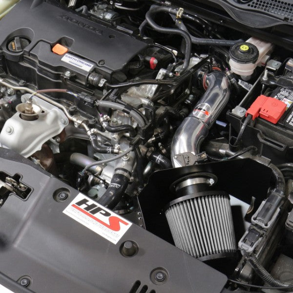HPS Polish Shortram Air Intake+Heatshield with Filter For 16-19 Honda Civic 2.0L-Air Intake Systems-BuildFastCar-827-599P