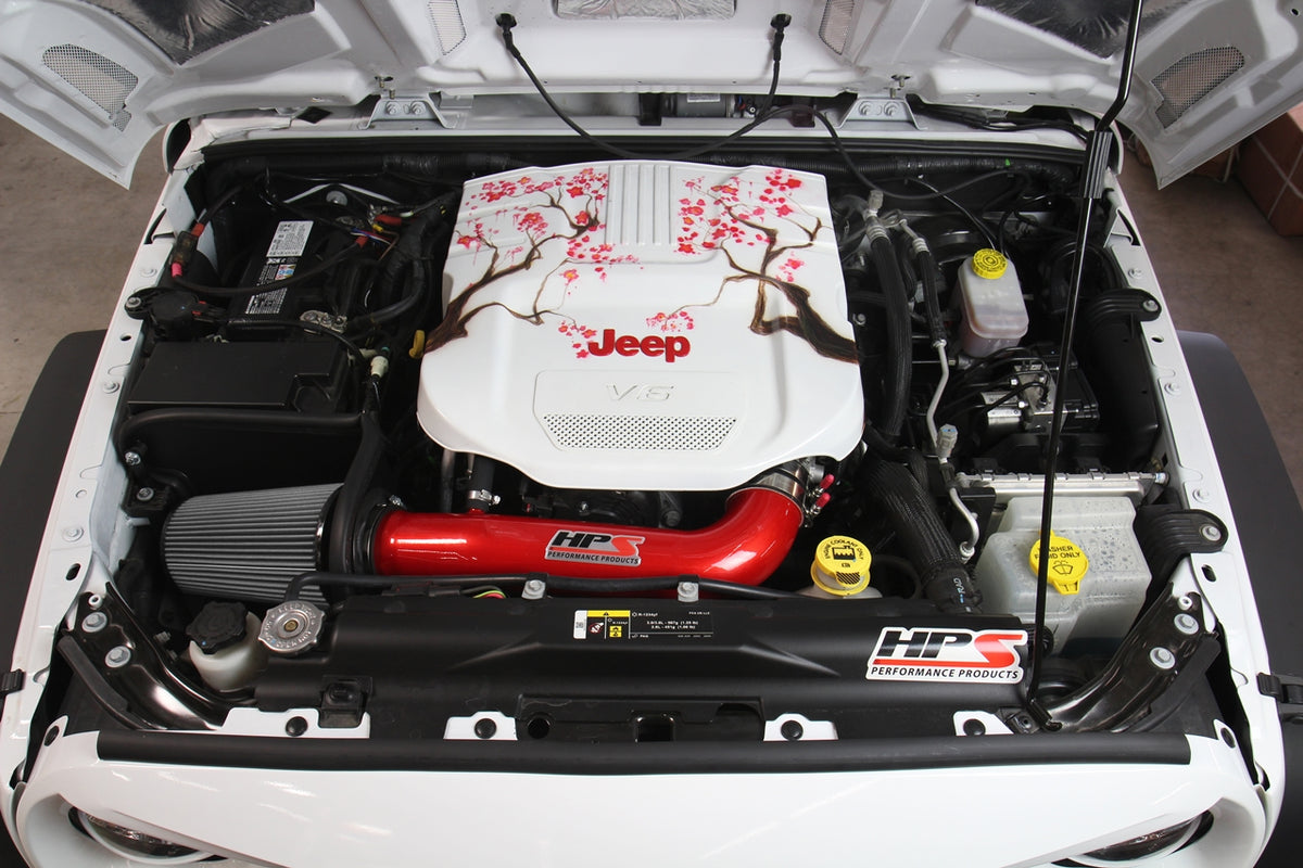 HPS Red Shortram Air Intake Heat Shield Kit 12-18 Jeep Wrangler JK 3.6L V6