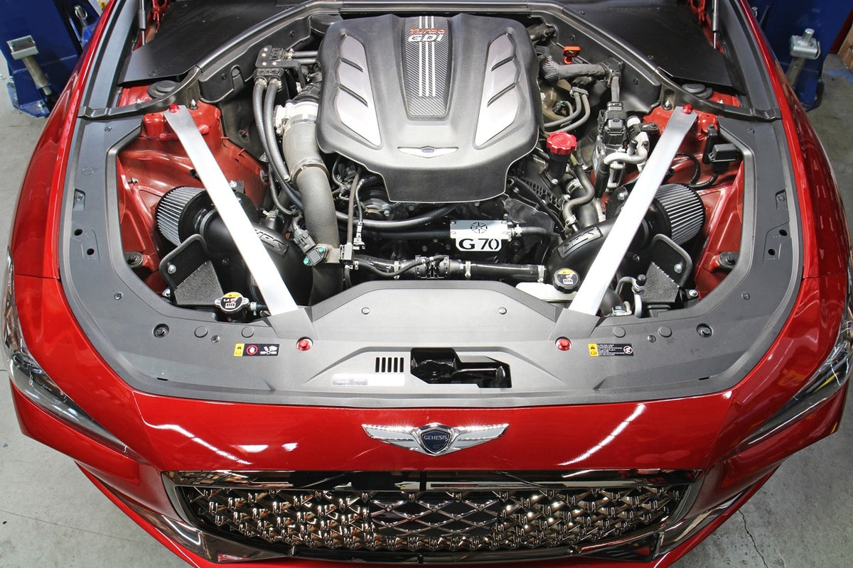 HPS Red Shortram Air Intake Kit w/Heat Shield For 19+ Genesis G70 3.3L V6 Twin Turbo (IK)