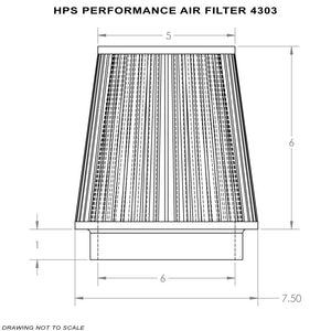 HPS-4303 Woven Cotton 6" Cone Air Filter+Velocity Stack