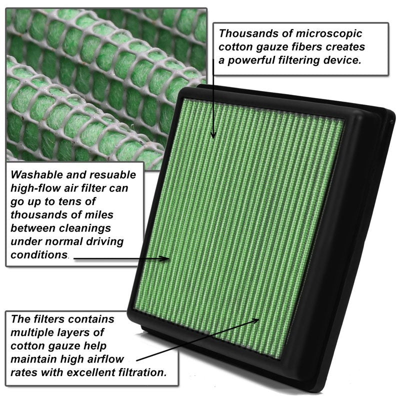 Green High Flow Performance Washable Drop-In Panel Air Filter For 04-11 Aveo-Performance-BuildFastCar