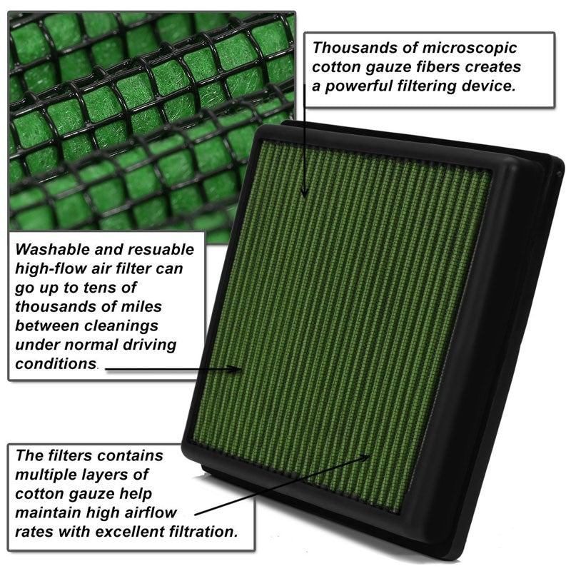 Green High Flow Cotton OE Style Drop-In Panel Air Filter For 12-16 Benz E350-Performance-BuildFastCar