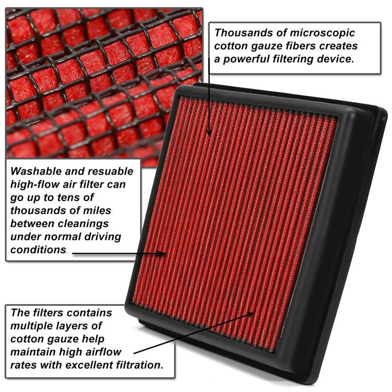 Red High Flow Washable/Reusable Style Drop-In Panel Air Filter For 07-14 Tundra-Performance-BuildFastCar