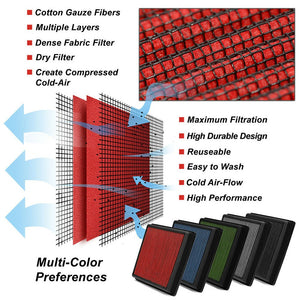 Red High Flow Washable Drop-In Panel Air Filter For 90-94 Mazda 323 1.6L 1.8L