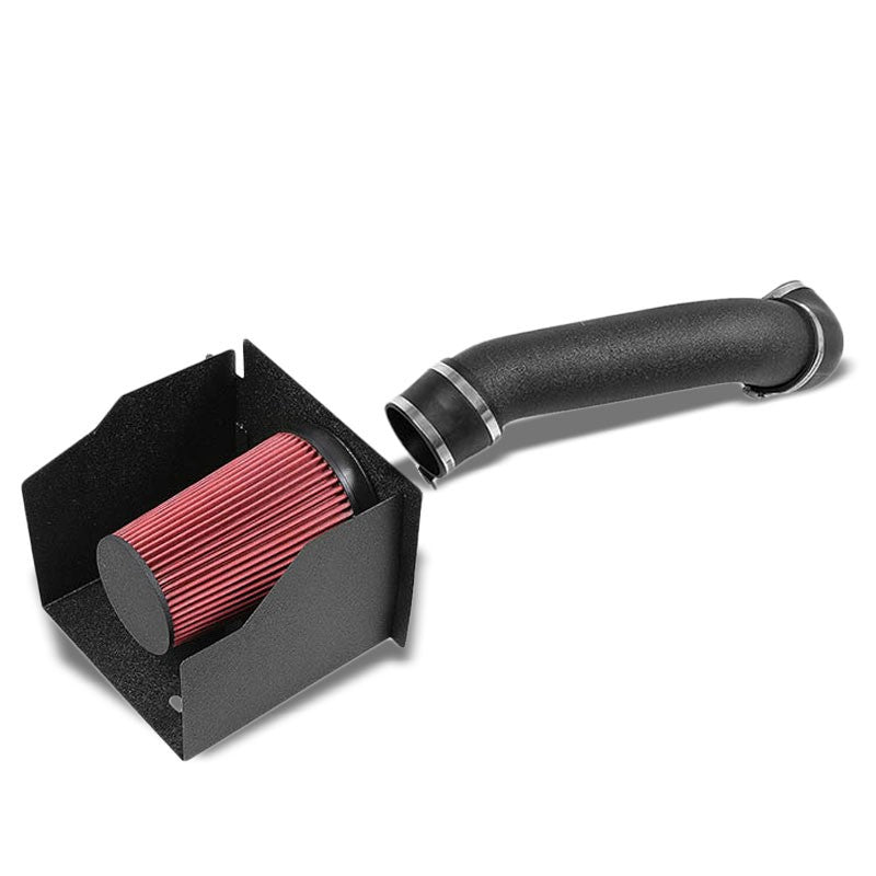 Wrinkle Black Air Intake Aluminum Piping+Heat Shield For Hummer 03-09 H2 6.0L V8-Performance-BuildFastCar