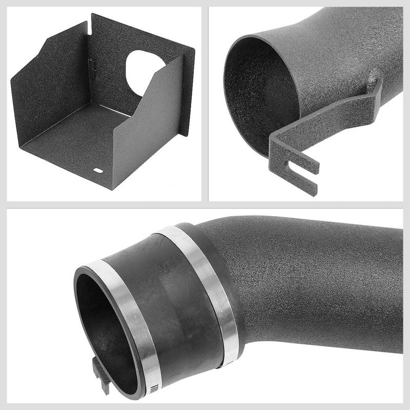 Wrinkle Black Air Intake Aluminum Piping+Heat Shield For Hummer 03-09 H2 6.0L V8-Performance-BuildFastCar