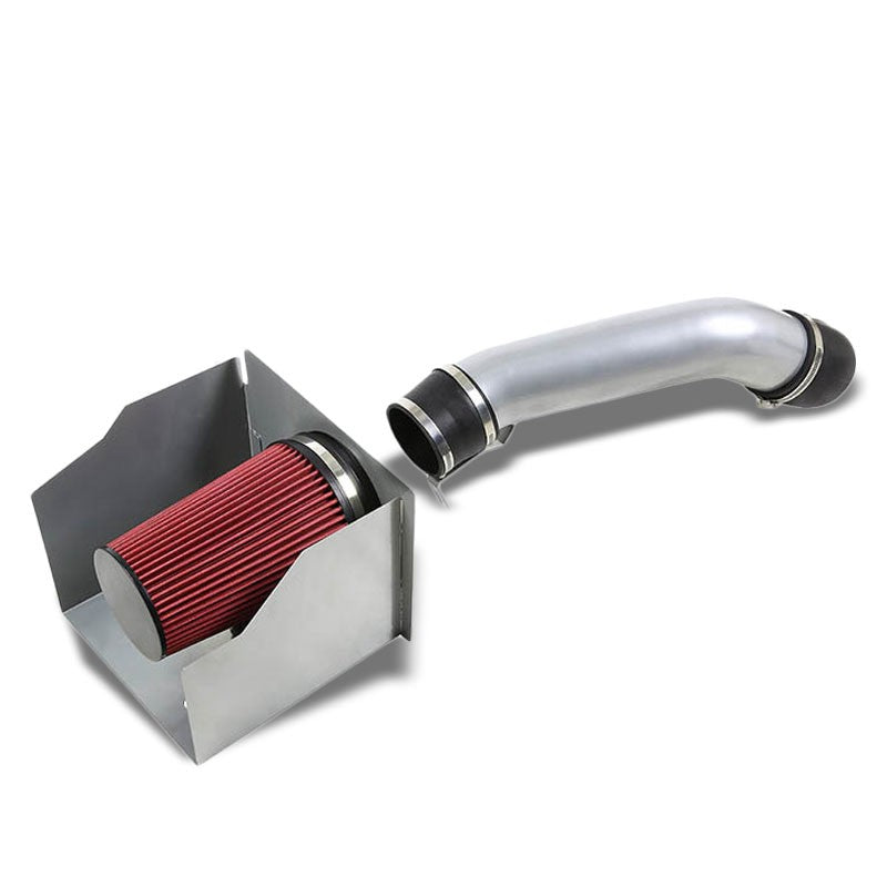 Silver Air Intake Aluminum Piping+Heat Shield For Hummer 03-09 H2 GMT 6.0L V8-Performance-BuildFastCar