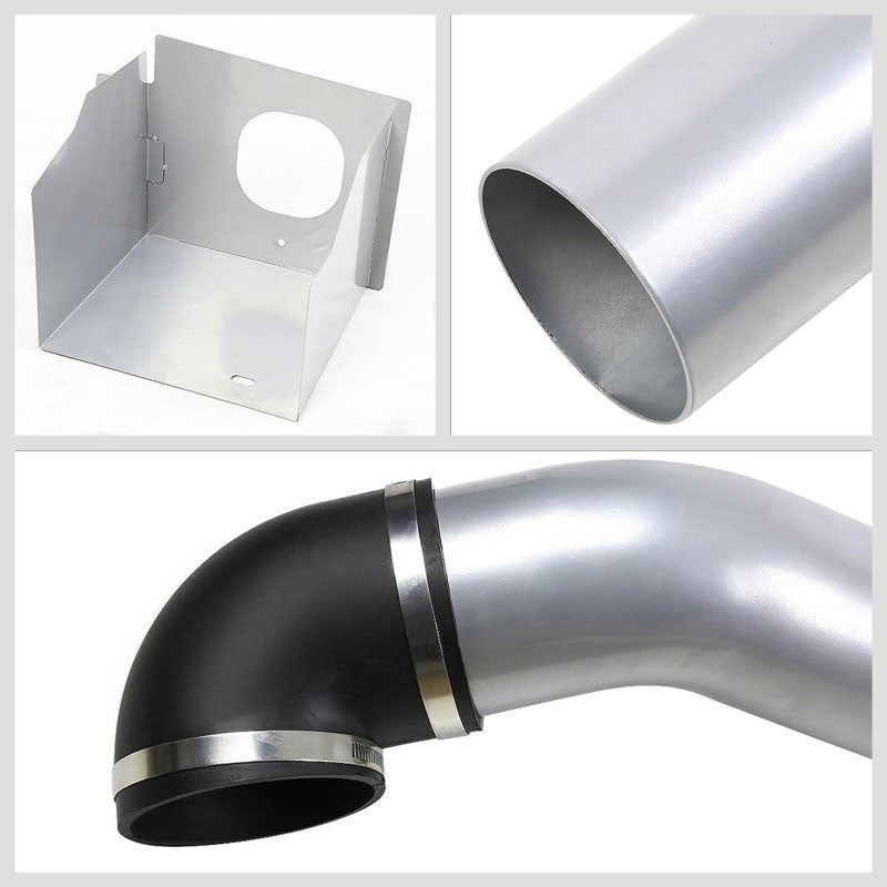 Silver Air Intake Aluminum Piping+Heat Shield For Hummer 03-09 H2 GMT 6.0L V8-Performance-BuildFastCar