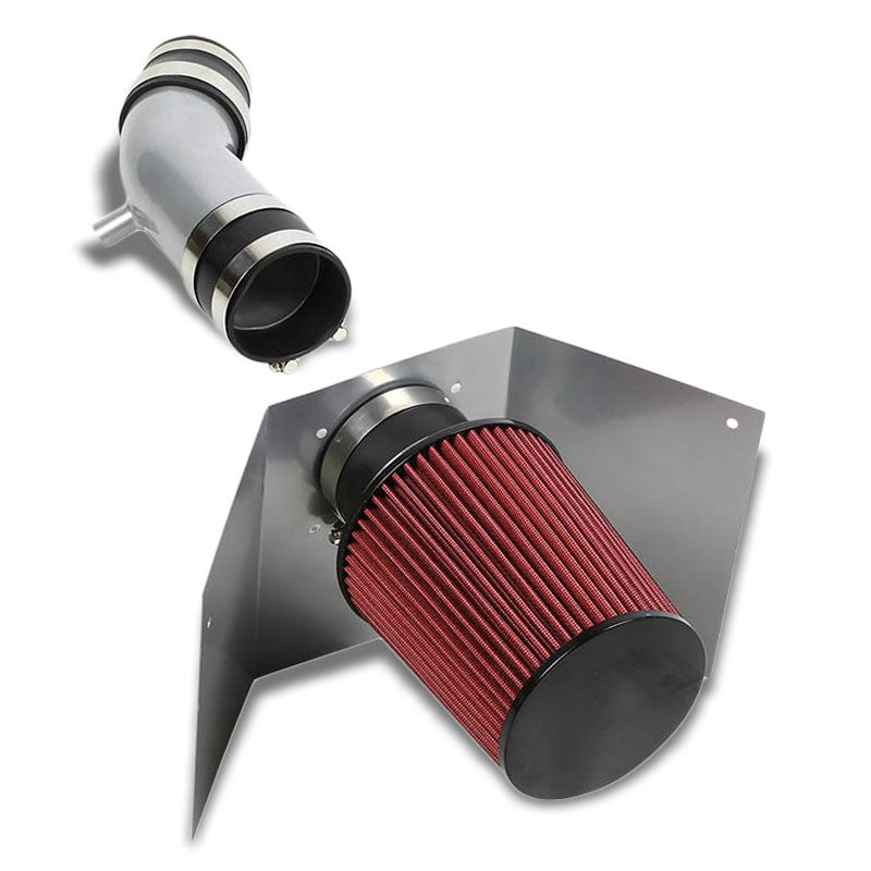 Wrinkle Silver Air Intake Aluminum Piping+Heat Shield For Lincoln 03-05 Aviator-Performance-BuildFastCar