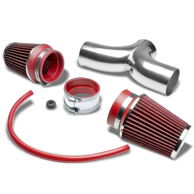 Dual Shortram Air Intake Polish Pipe+Red Filter for Dodge 00-09 Dakota/Durango-Performance-BuildFastCar